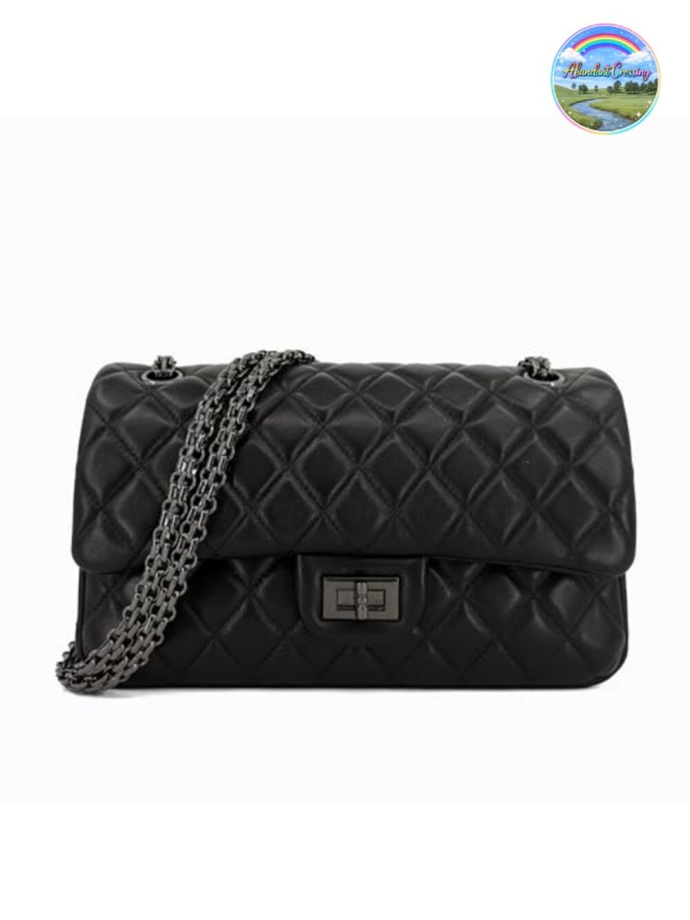 Genuine Lambskin Quilted Double Flap Shoulder Bag with Chain Strap - Adjustable